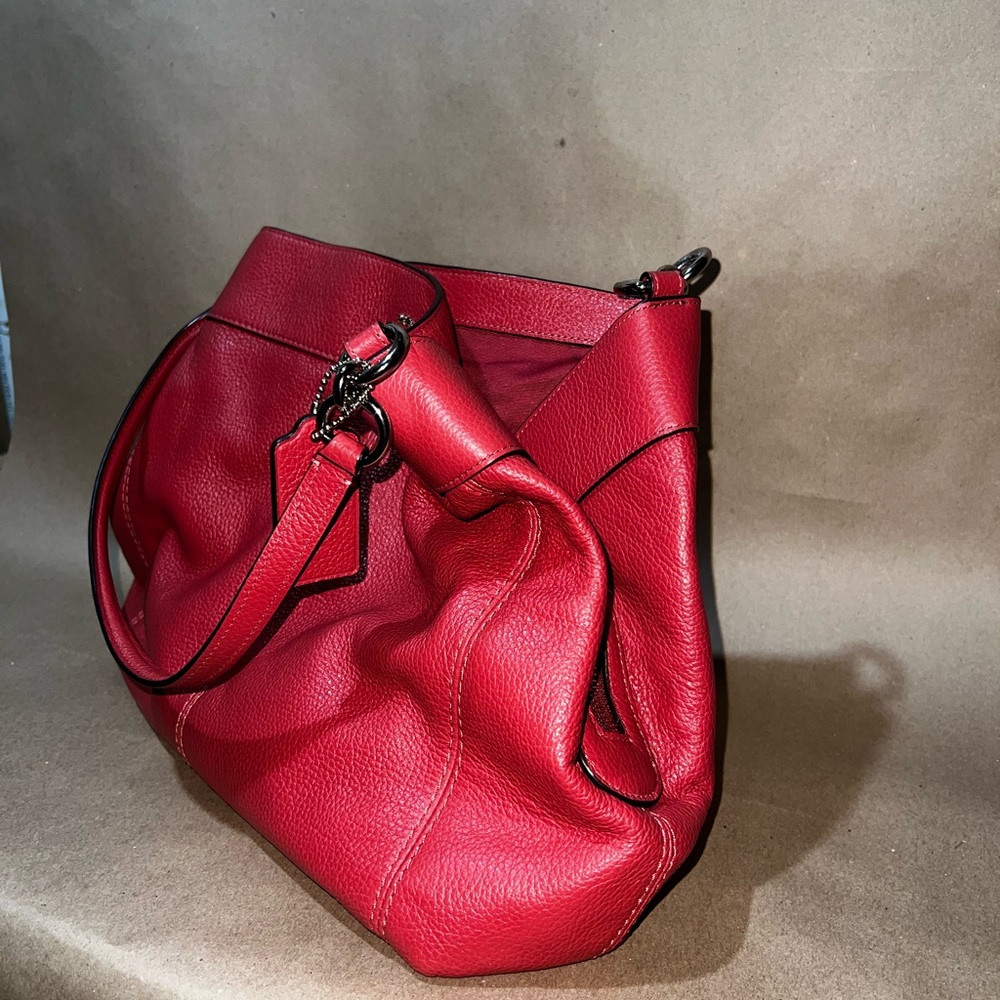 Coach Pebbled Leather Shoulder Tote in Dusty Red - Picture 4 of 10